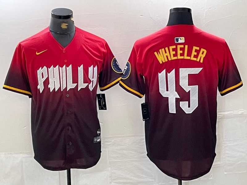 Men%27s Philadelphia Phillies #45 Zack Wheeler Red 2024 City Cool Base Jersey